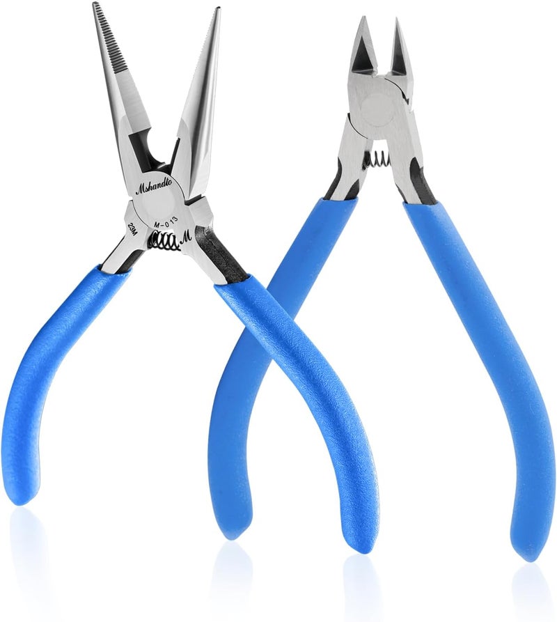 mshandto Needle Nose Pliers and Wire Cutters Set, 5" High Carbon Steel Pliers Set, Ultra-Sharp Crafts Diagonal Cutters, Long Nose Pliers for Jewelry Making, Electronics Repair, Object Grasping - Image 1